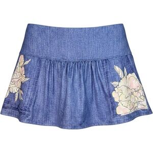 Lucky In Love Denim Print, front pockets Tennis Skort Small